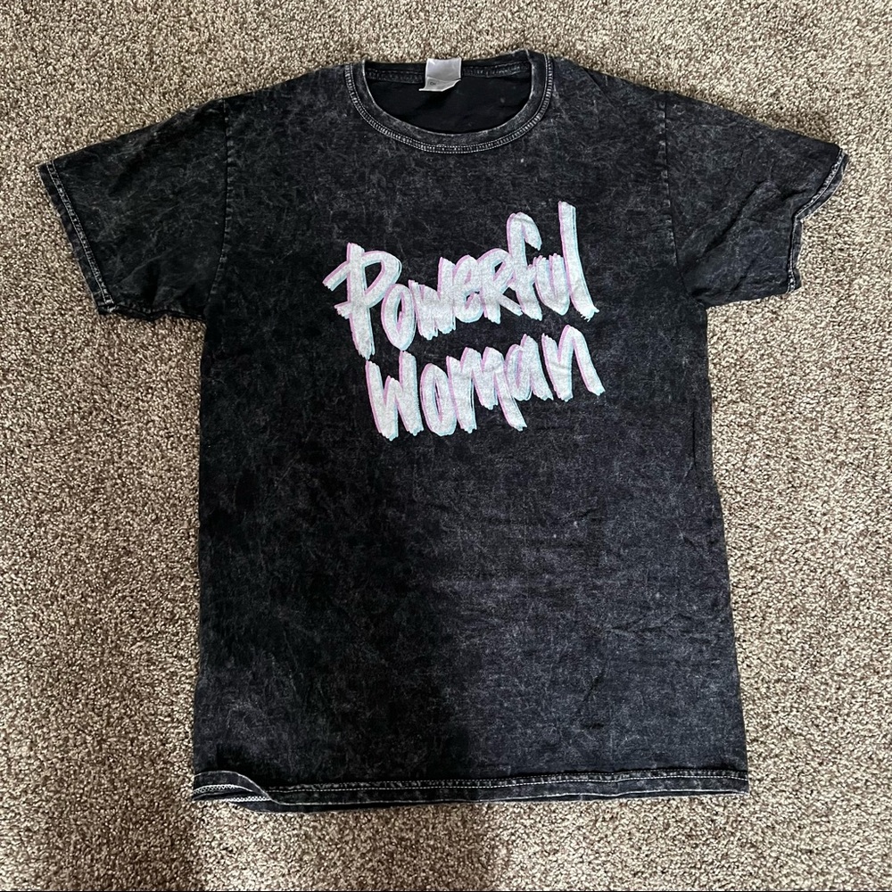 Powerful woman acid wash graphic tee